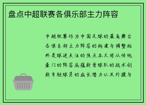 盘点中超联赛各俱乐部主力阵容