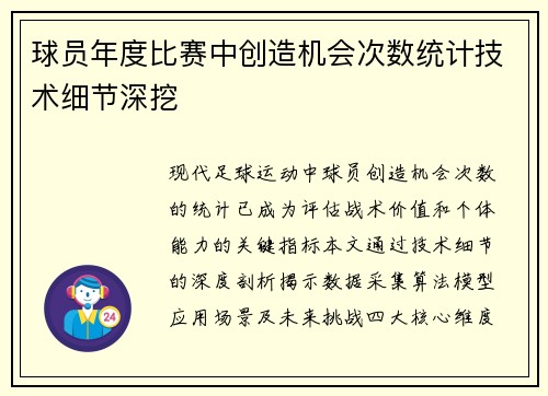 球员年度比赛中创造机会次数统计技术细节深挖