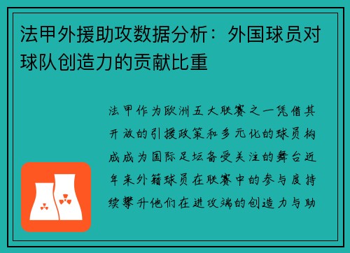 法甲外援助攻数据分析：外国球员对球队创造力的贡献比重
